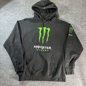 Monster Energy Hoodie Mens XL Black Pullover Fleece Graphic Logo Kangaroo Pocket